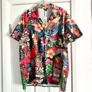 Ouku Tiki Print Short Sleeve Button-Down Shirt